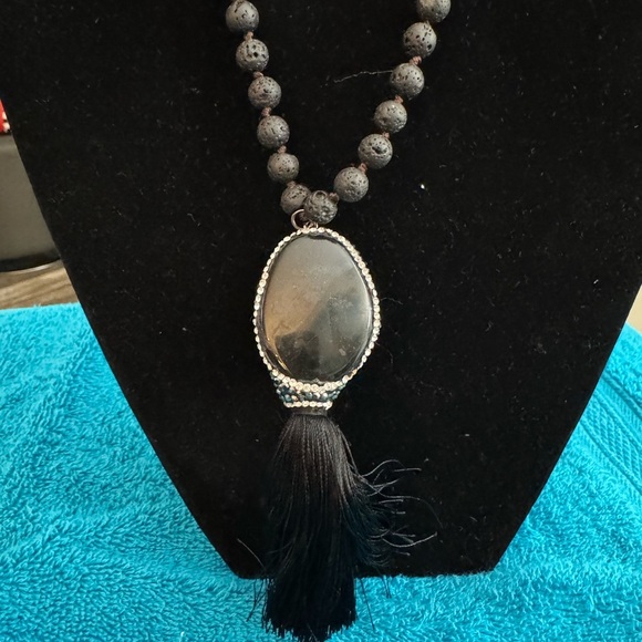 Black Beaded Necklace with Tassel - Picture 2 of 2